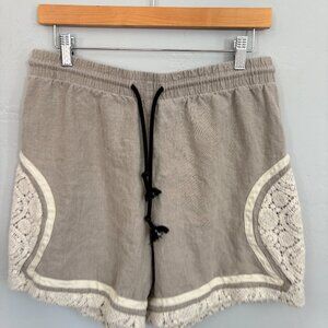 Aime Leon Dore Linen Basketball Shorts Men Size Medium Beige Lace Detail